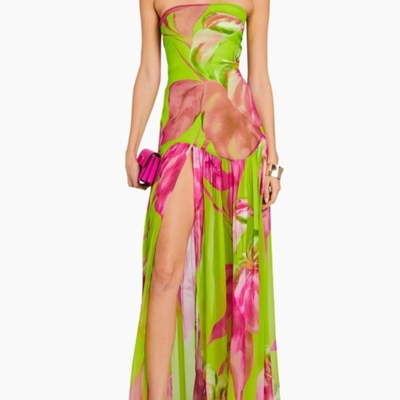 Retrofete Lime & Fuchsia Strapless Floral Maxi Gown - Picture 3 of 8